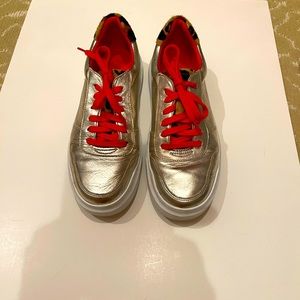 Cole Haan  grand pro Rally leopard calf hair metallic leather sneakers size 8.5